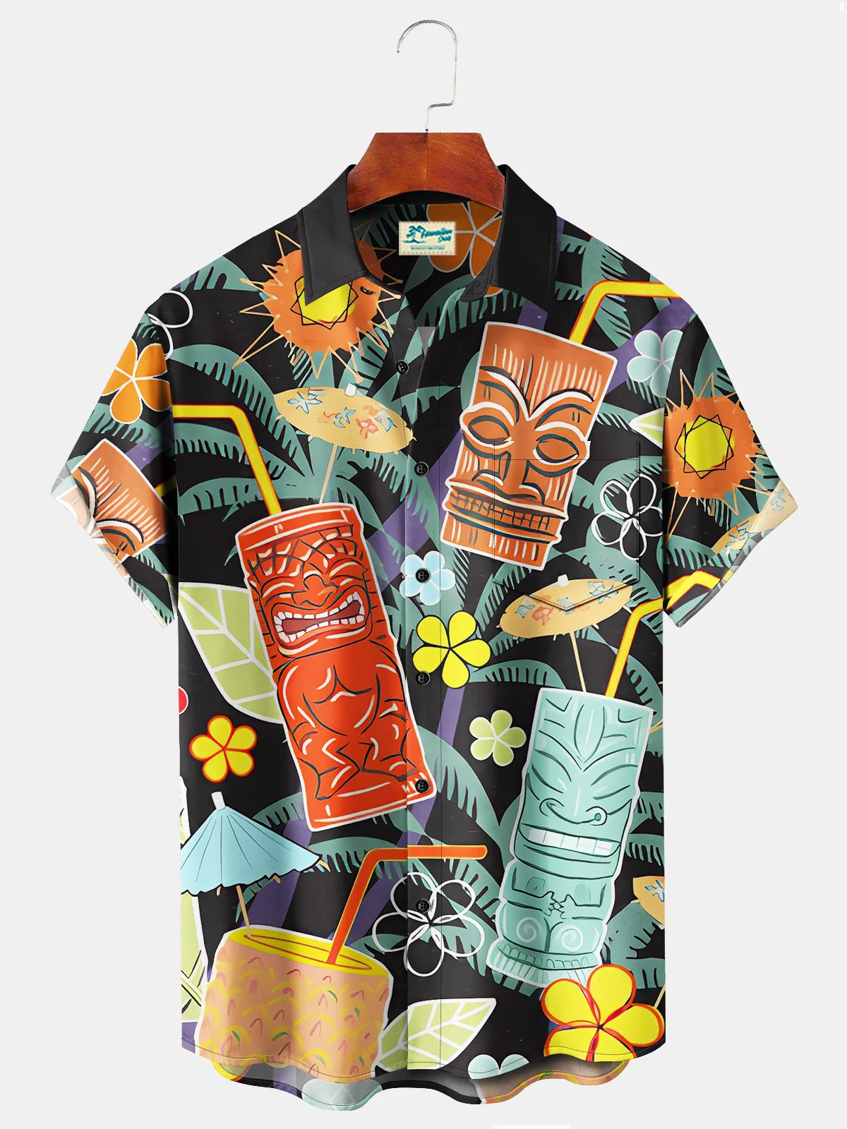 Royaura Beach Vacation Tiki Totem Men's Hawaiian Shirts Cocktail Stretch Plus Size Aloha Camp Shirts