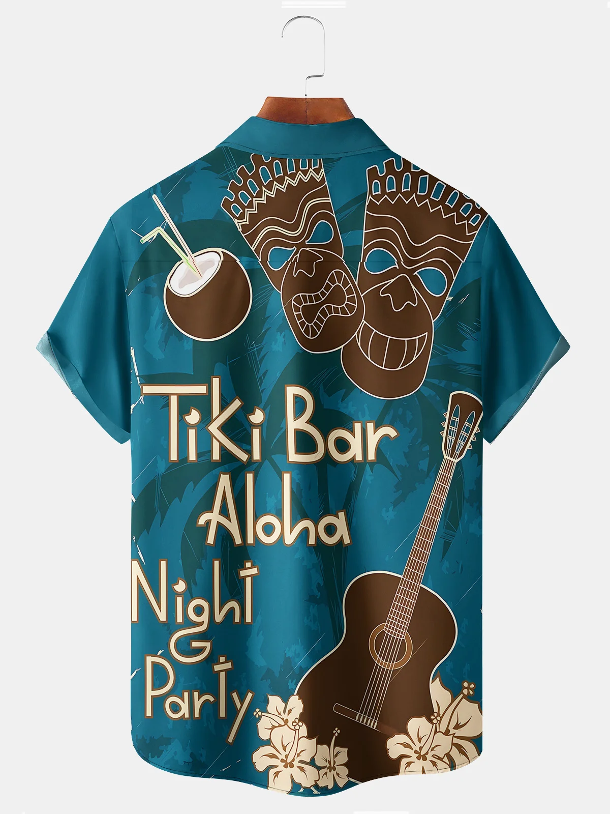 Royaura Beach Vacation Tiki Bar Blue Men's Hawaiian Shirts Music Stretch Plus Size Aloha Camp Shirts