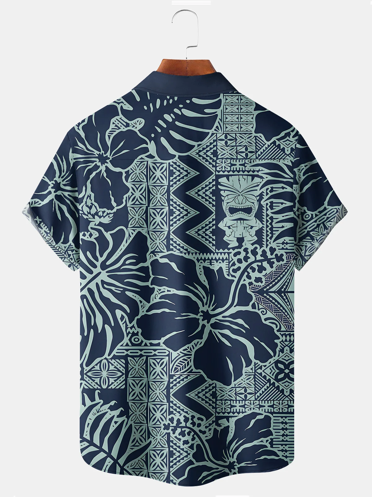 Royaura Beach Vacation Tiki Totem Blue Men's Hawaiian Floral Shirts Stretch Oversized Aloha Camp Shirts