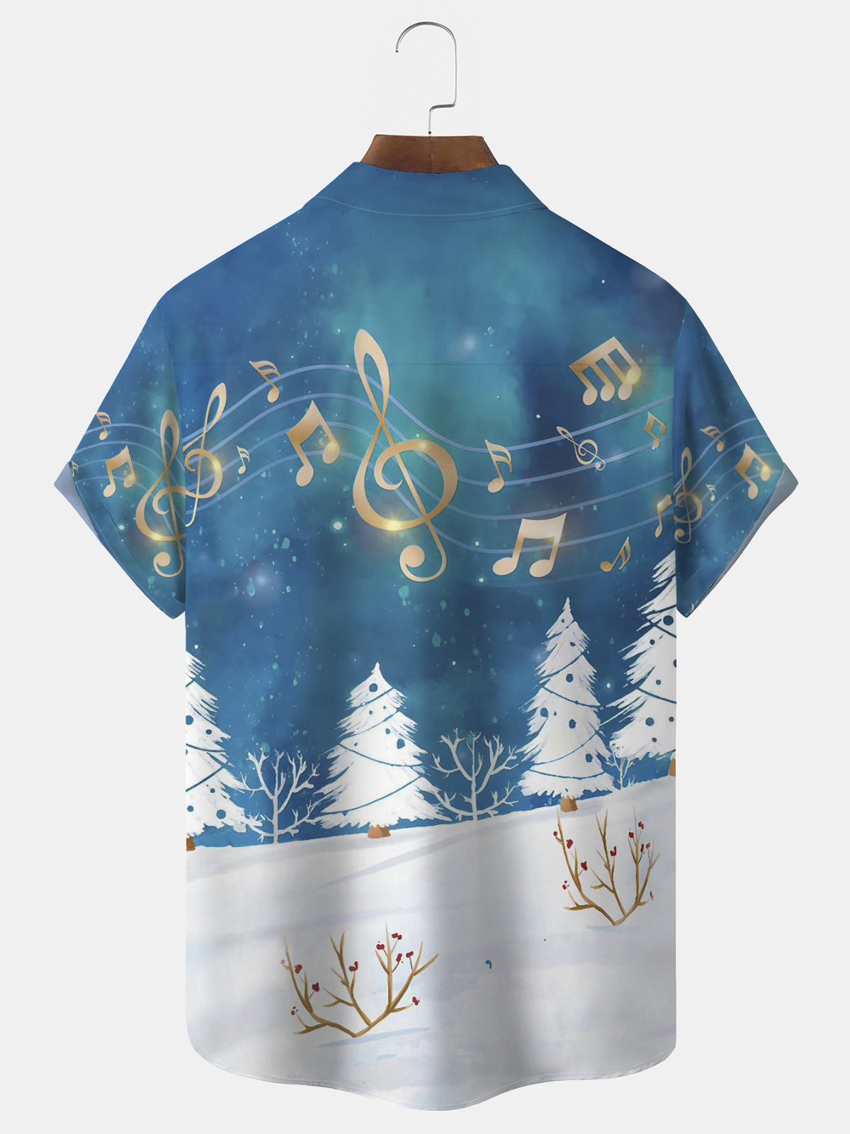 Royaura Santa Sing Music Print Beach Men's Hawaiian Oversized Shirt with Pockets