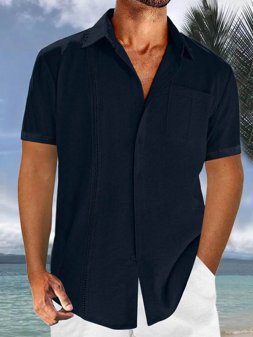 Royaura Comfortable Basics Men's Breast Pocket Button Short Sleeve Shirt