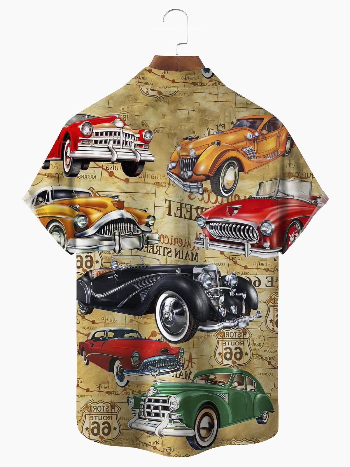 Royaura Classic Cars In The City Print  Men's Hawaiian Oversized Shirt with Pockets