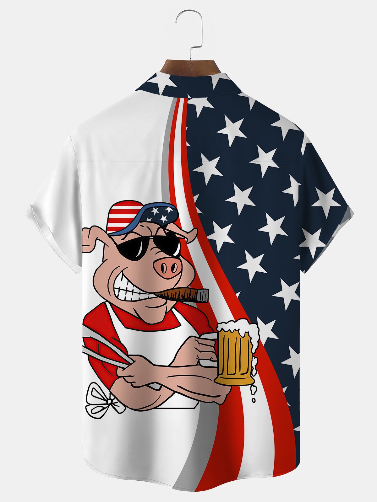 Royaura American Flag Pig Beer Print Beach Men's Hawaiian Oversized Short Sleeve Shirt with Pockets