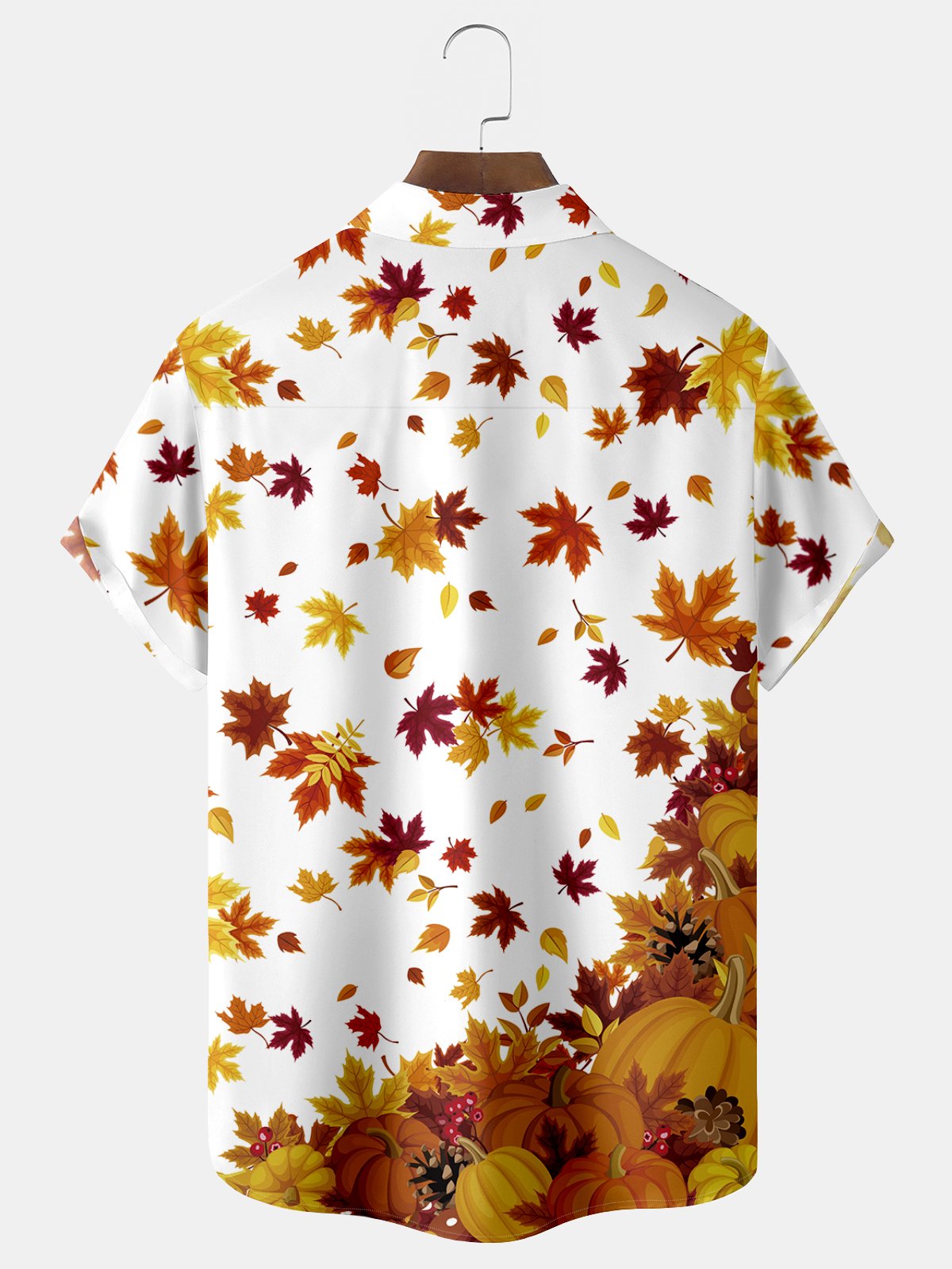 Royaura Thanksgiving Pumpkins And Autumn Leaves Print  Men's Hawaiian Oversized Shirt with Pockets