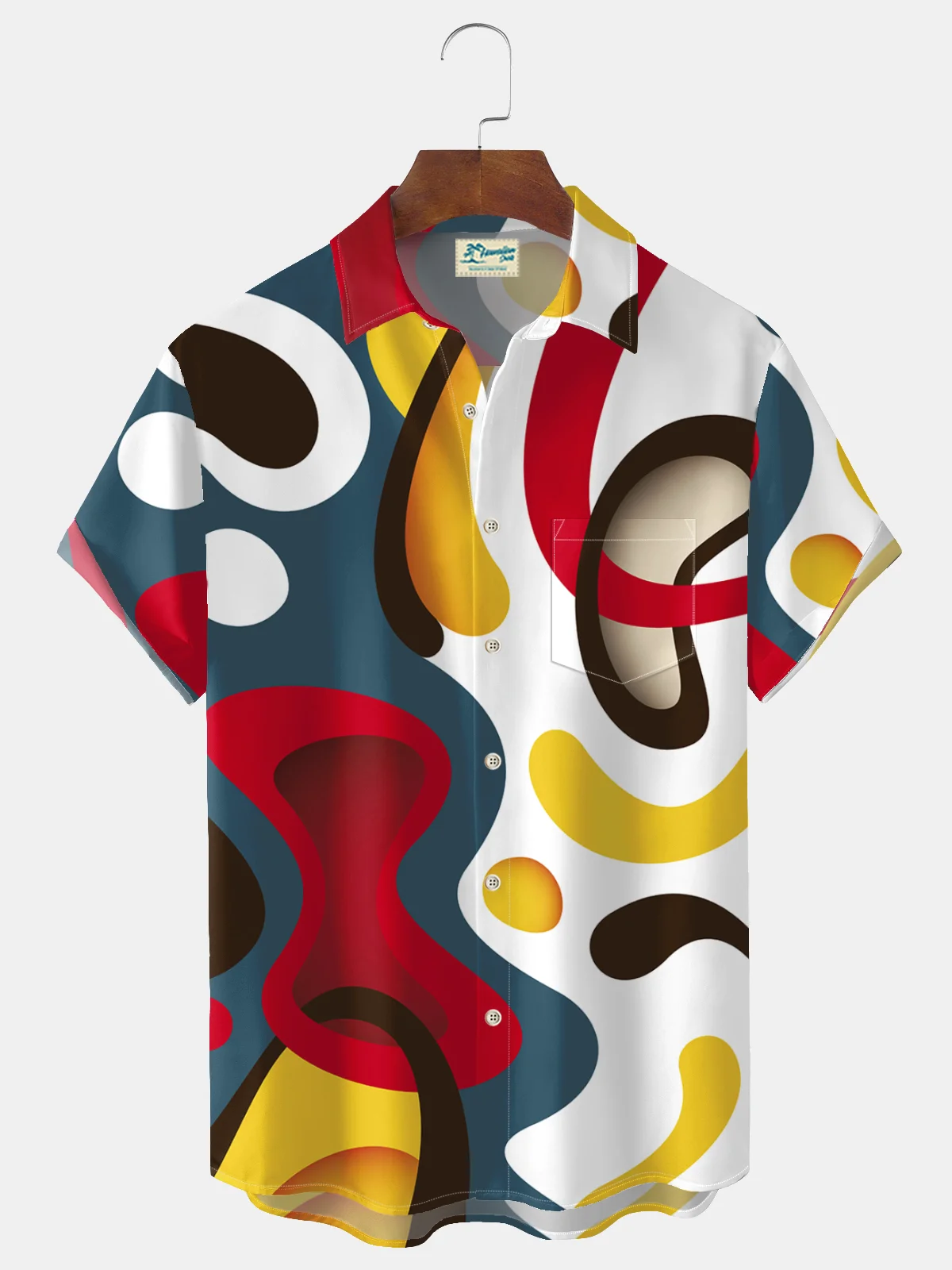 Royaura Geometric  Print Beach Men's Hawaiian Oversized Shirt with Pockets