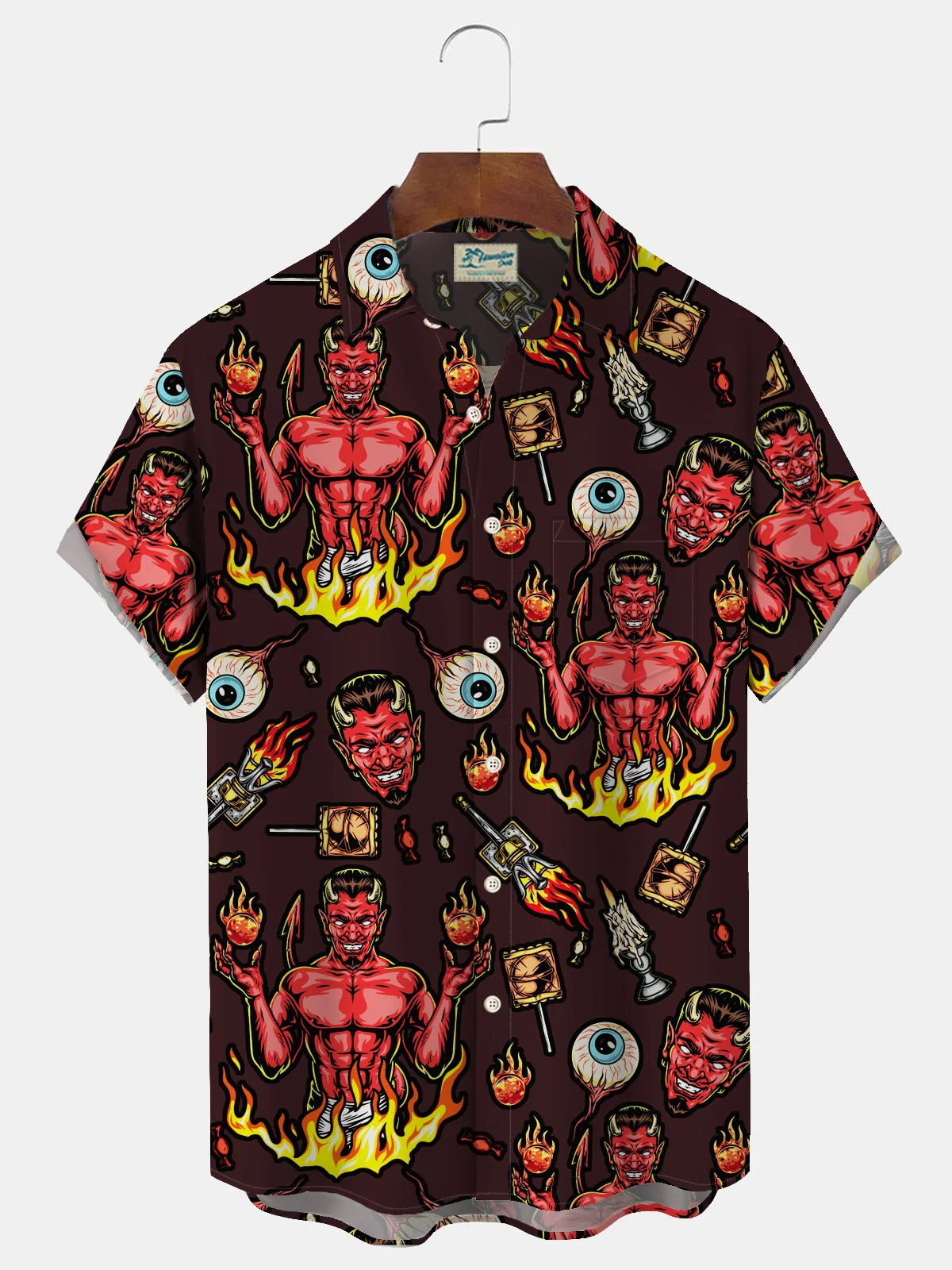 Royaura Halloween Chest Pocket Short Sleeve Shirt