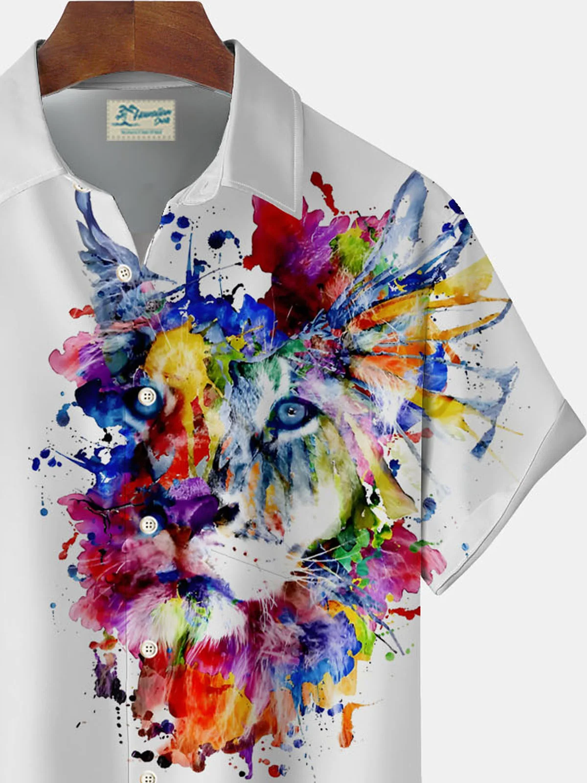 Royaura Tiger Gradient Artistic Print Men's Button Down Pocket Short Sleeve Shirt