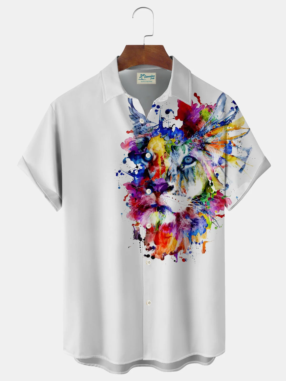Royaura Tiger Gradient Artistic Print Men's Button Down Pocket Short Sleeve Shirt