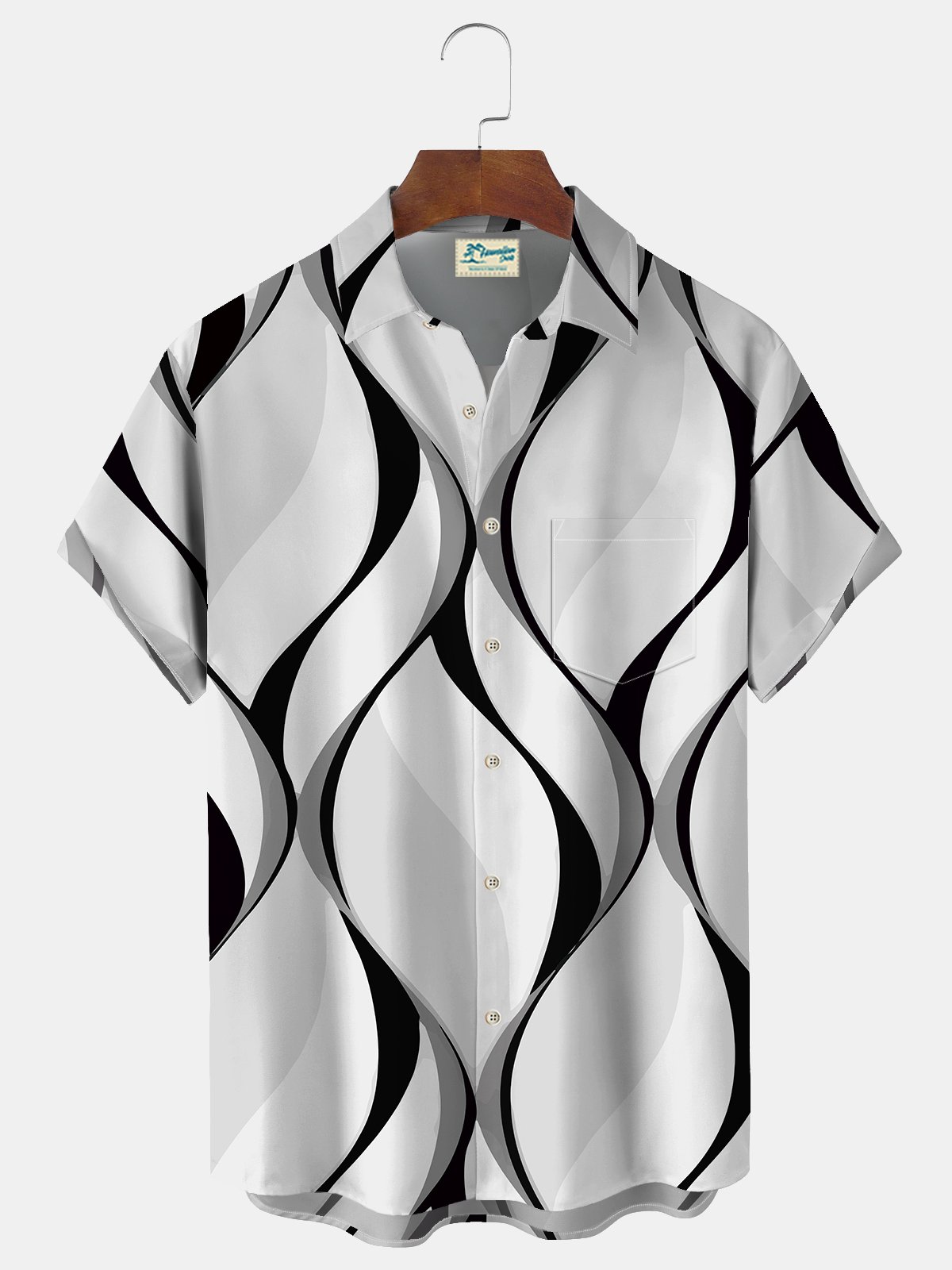 Royaura Geometric Print Beach Men's Hawaiian Oversized Short Sleeve Shirt with Pockets