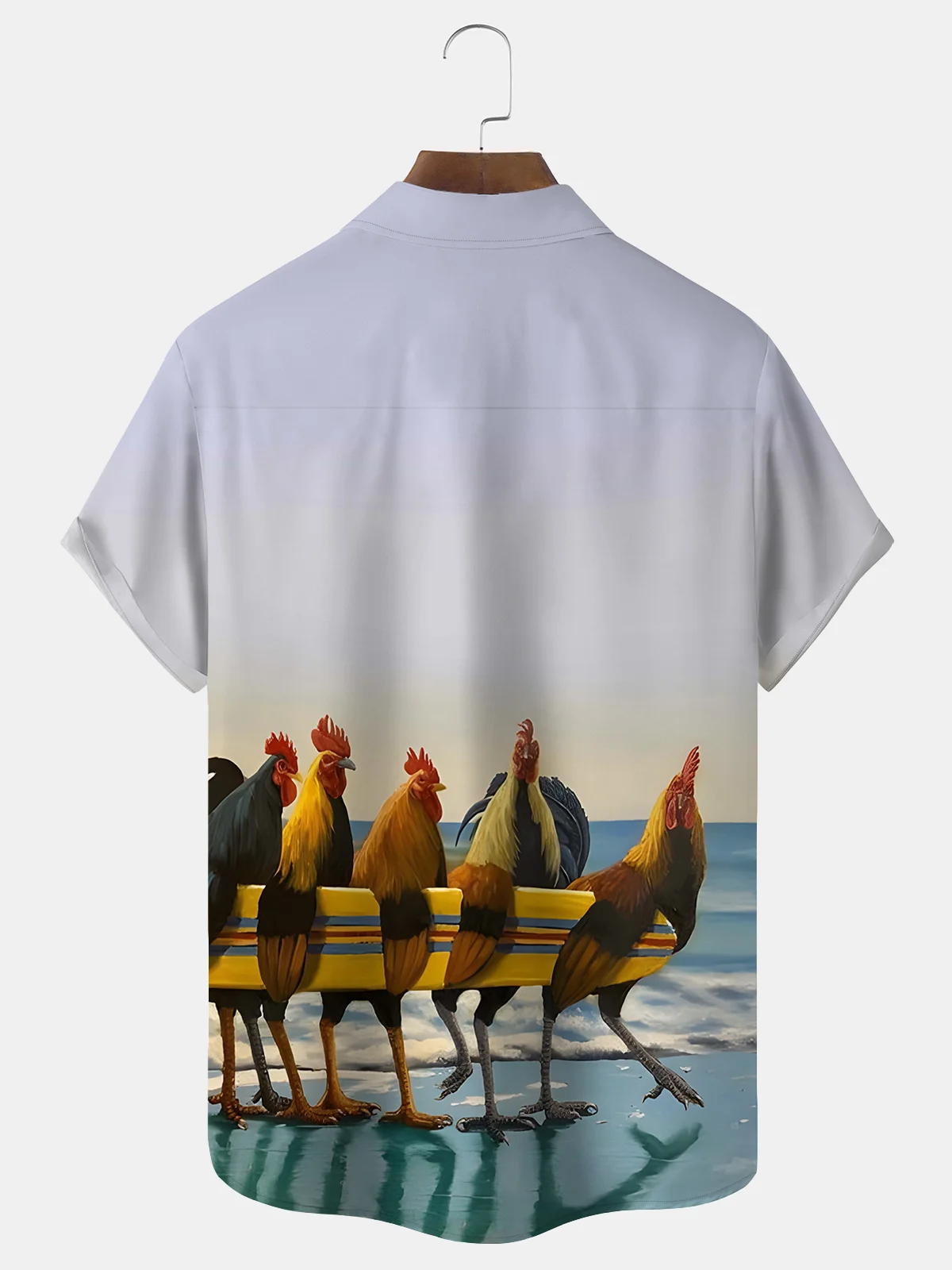 Royaura Rooster Print Beach Men's Hawaiian Oversized Short Sleeve Shirt with Pockets