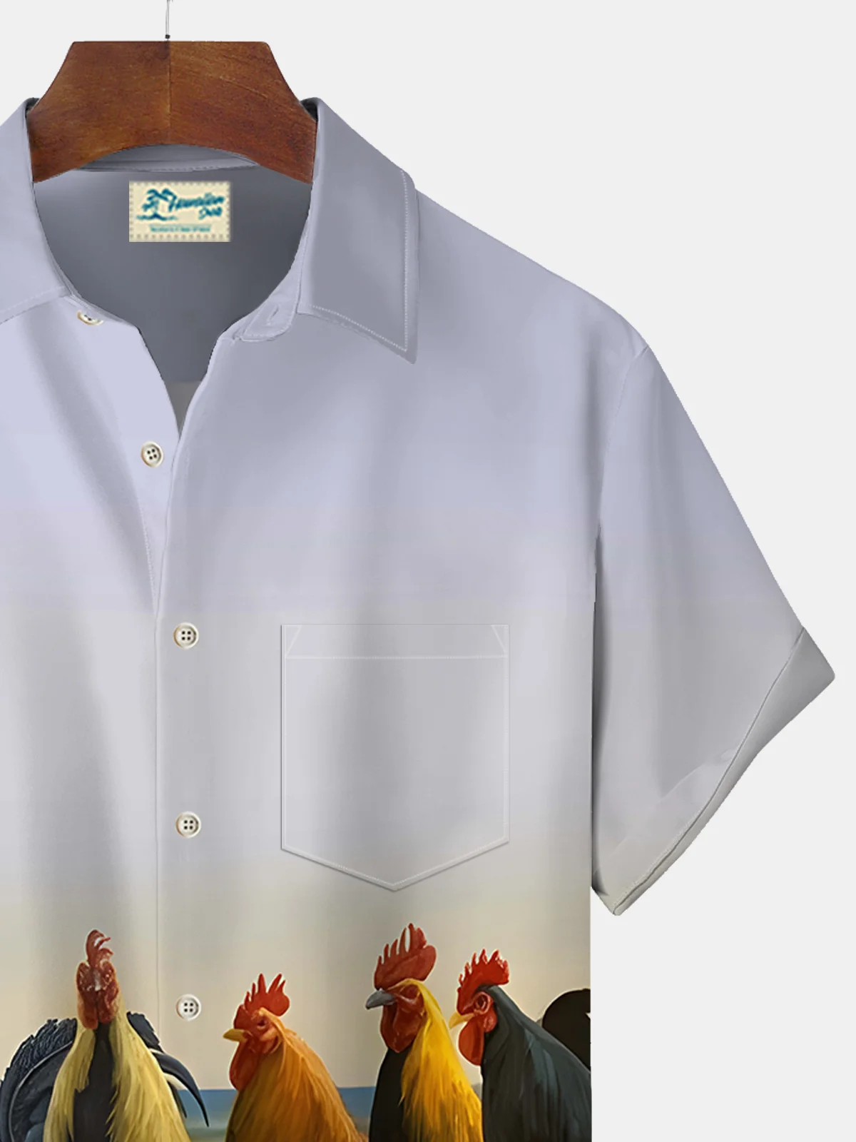 Royaura Rooster Print Beach Men's Hawaiian Oversized Short Sleeve Shirt with Pockets