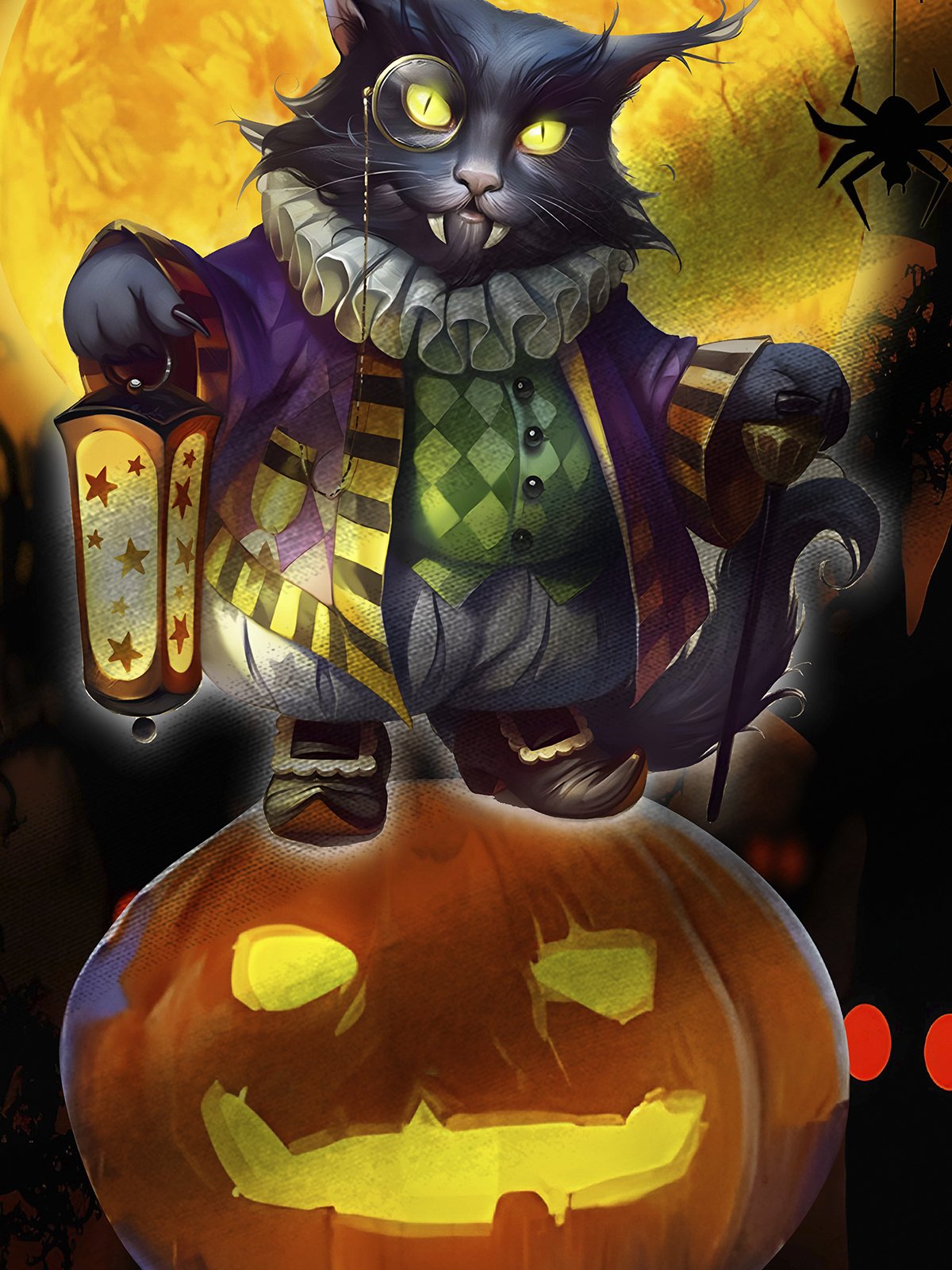 Royaura Halloween Black Cat  Print  Men's Hawaiian Oversized Shirt with Pockets