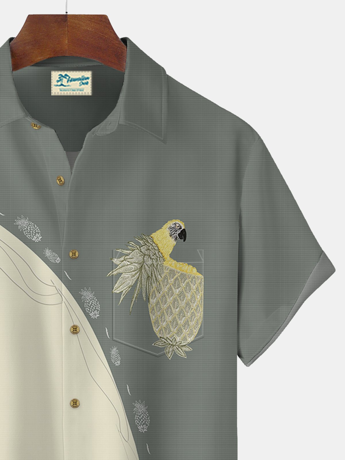 Royaura Vintage Bird Fruit Print Beach Men's Hawaiian Oversized Short Sleeve Shirt with Pockets