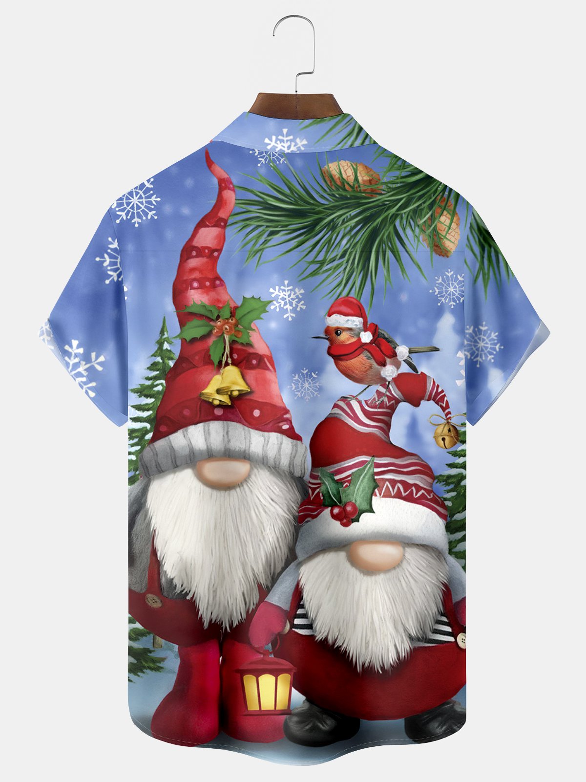 Royaura Christmas Gnomes Print Men's Hawaiian Oversized Shirt with Pockets
