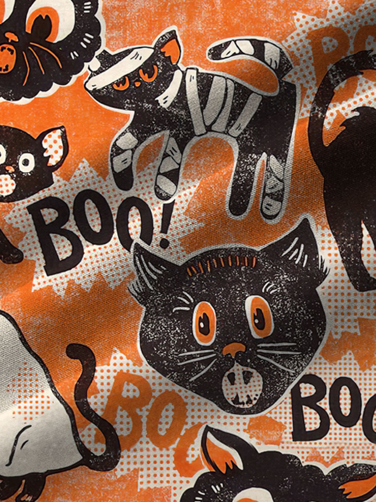 Royaura Halloween Cat Ghost Print Men's Button Pocket Short Sleeve Shirt