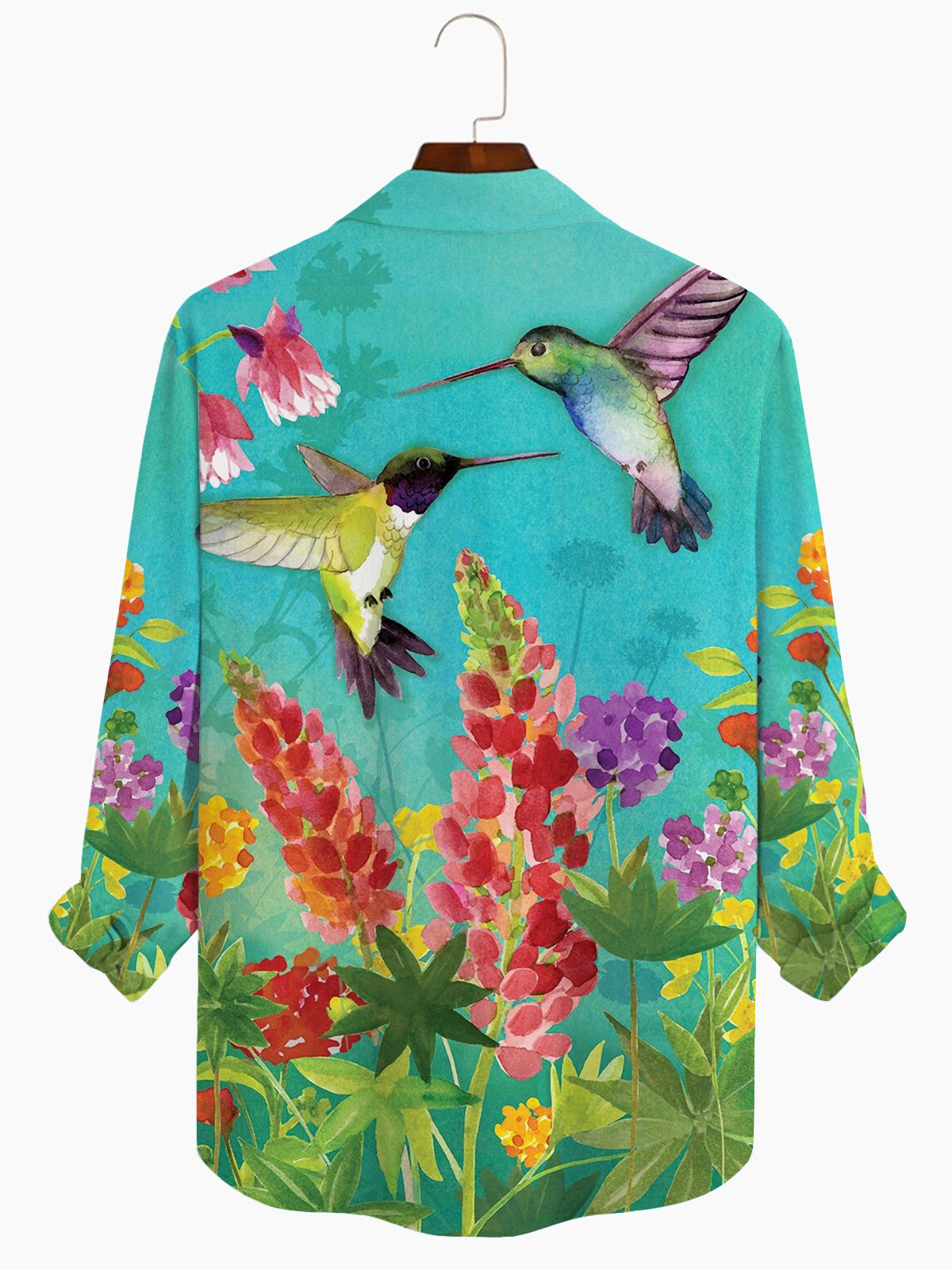 Men's Floral Parrot Print Long Sleeve Shirt