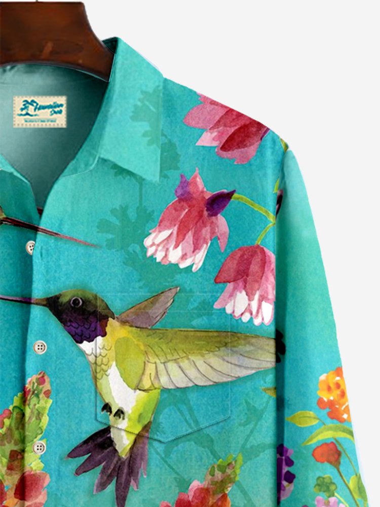 Men's Floral Parrot Print Long Sleeve Shirt