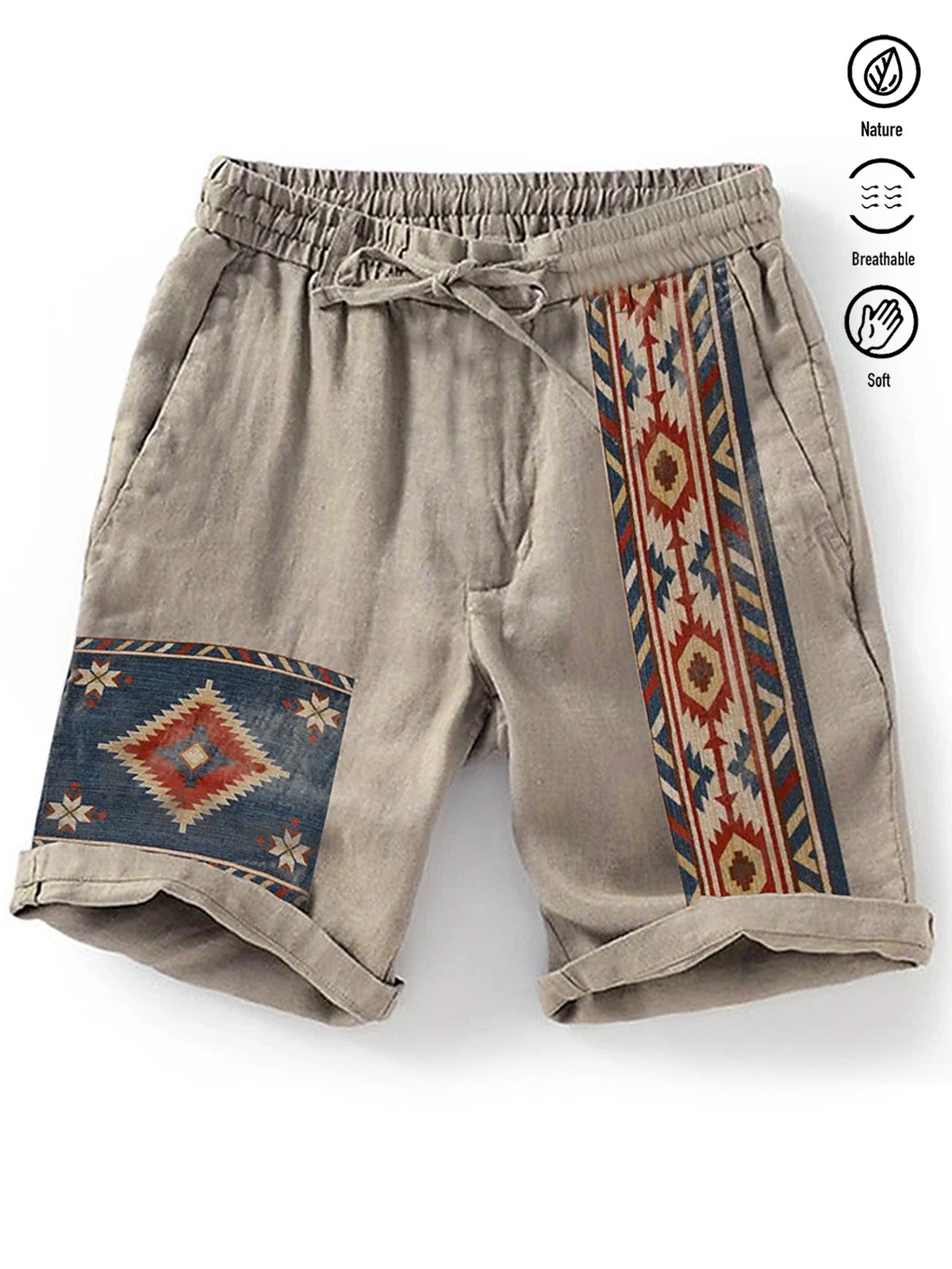 Royaura Natural Fiber Vintage Ethnic Western Print Men's Shorts