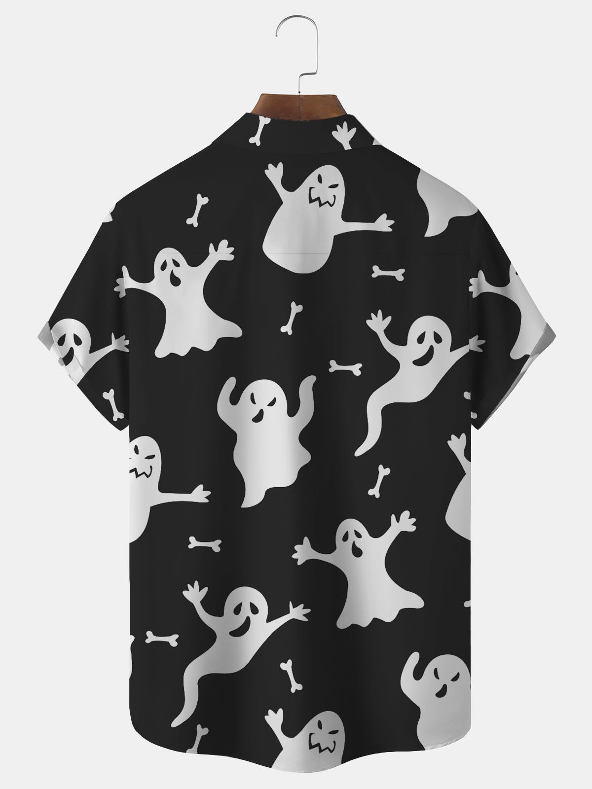 Royaura Halloween Ghost Print Men's Button Pocket Short Sleeve Shirt