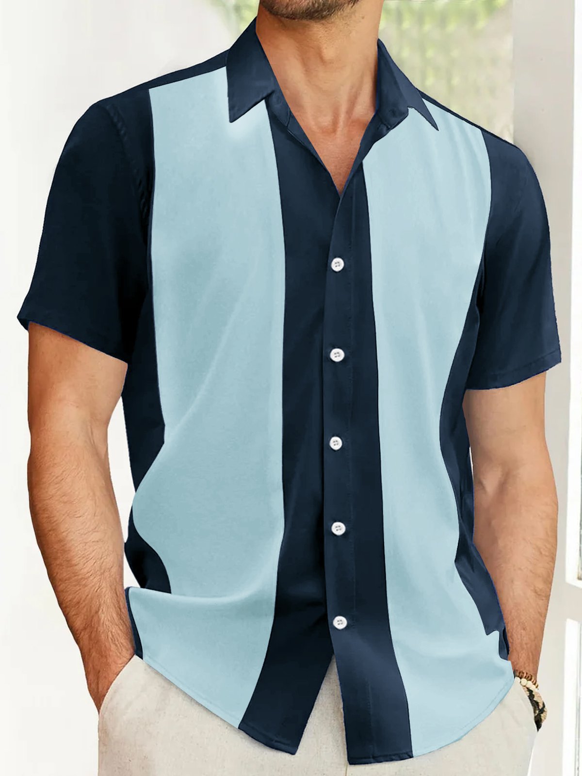 Royaura Men's Vintage  Custom Bowling Jerseys Shirts Striped Wrinkle Free Plus Size Aloha Shirts