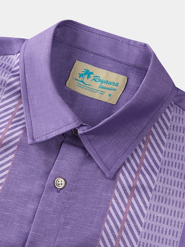 Royaura Men's Cotton Linen Hawaiian Short Sleeve Button-Up Pocket Shirt