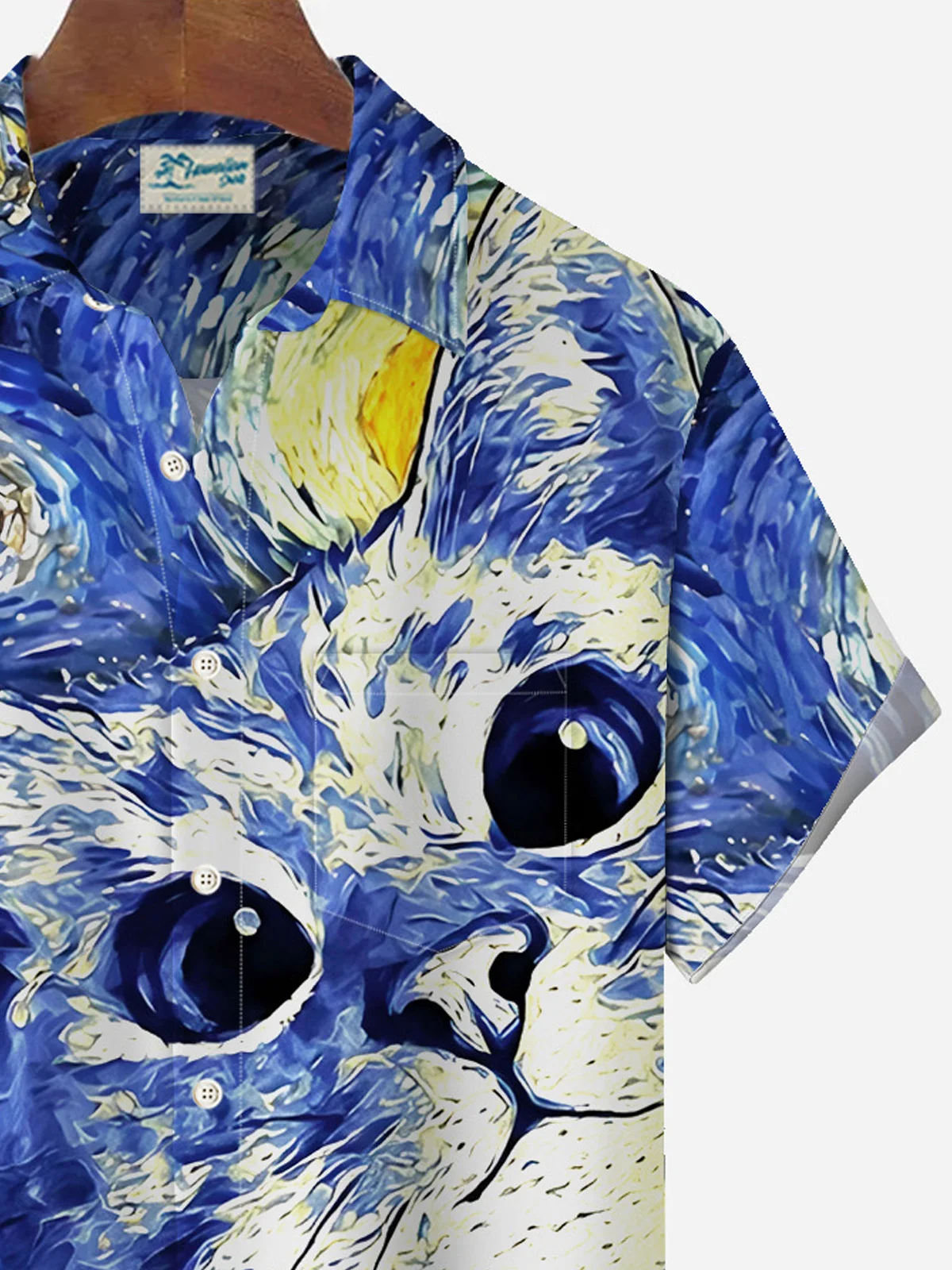 Royaura Fun Art Oil Painting Cat Print Men's Button Pocket Long Sleeve Shirt
