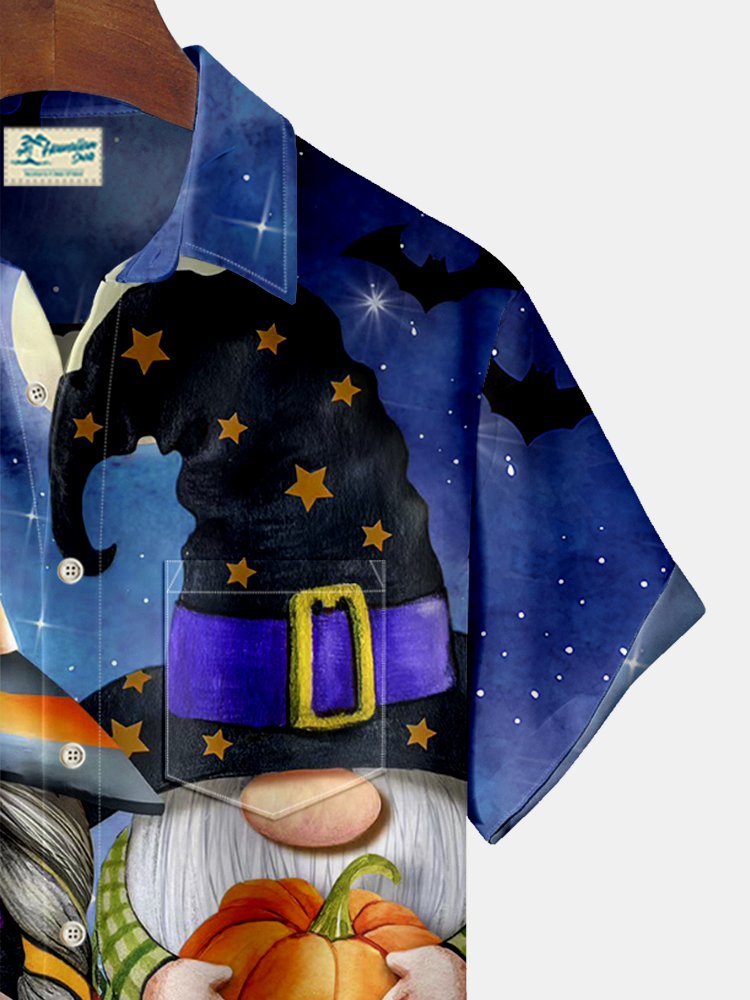 Royaura Halloween Gnomes Print Men's Hawaiian Oversized Shirt with Pockets