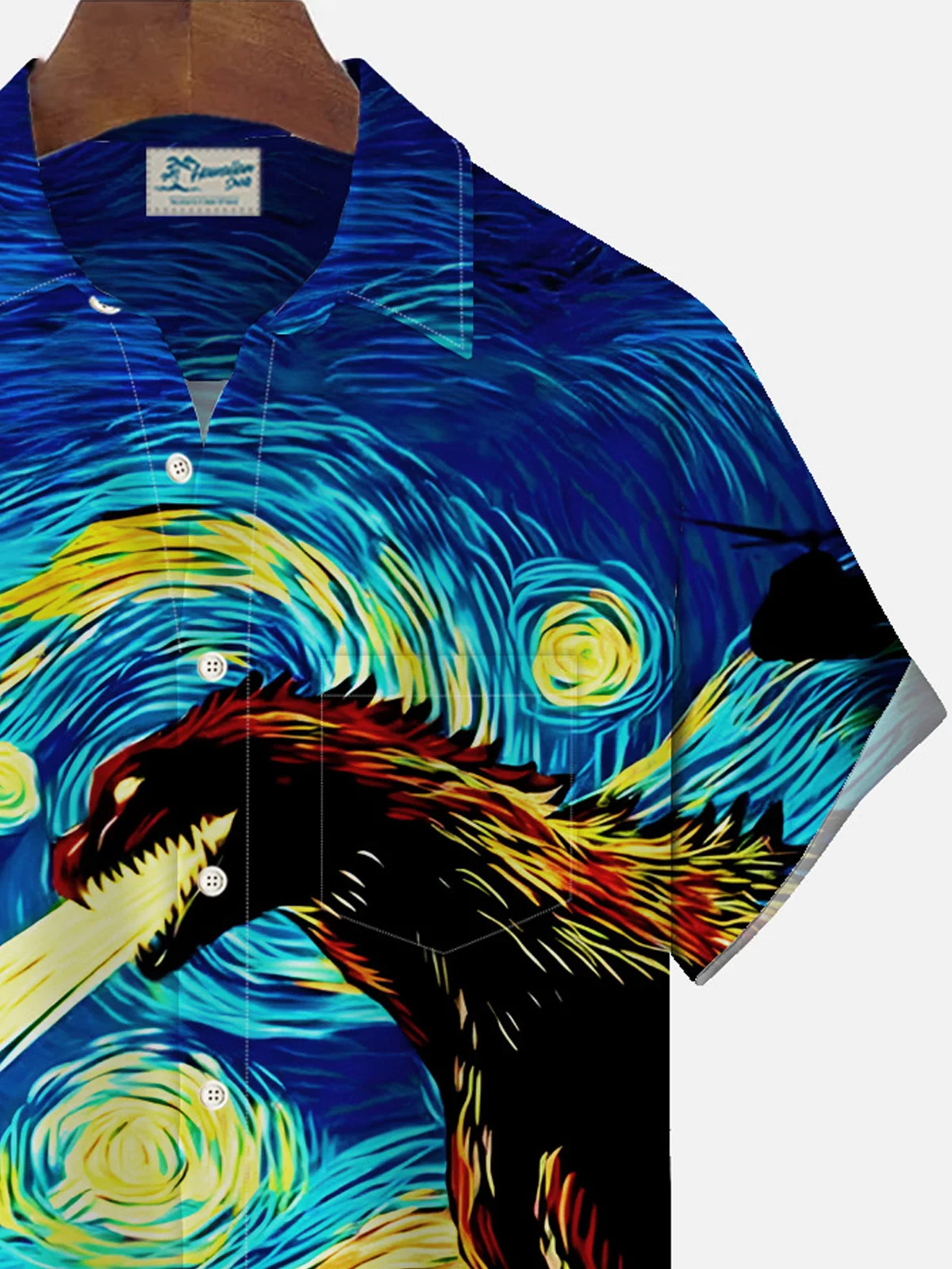 Royaura Artistic Oil Painting Monster Print Men's Button Pocket Short Sleeve Shirt