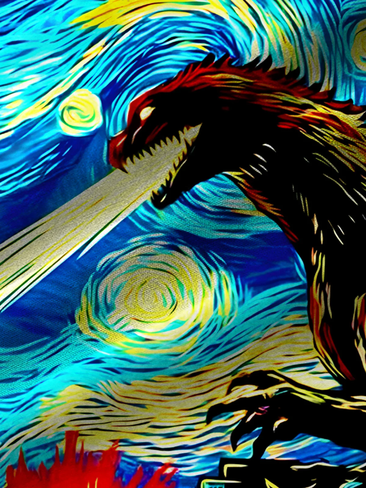 Royaura Artistic Oil Painting Monster Print Men's Button Pocket Short Sleeve Shirt