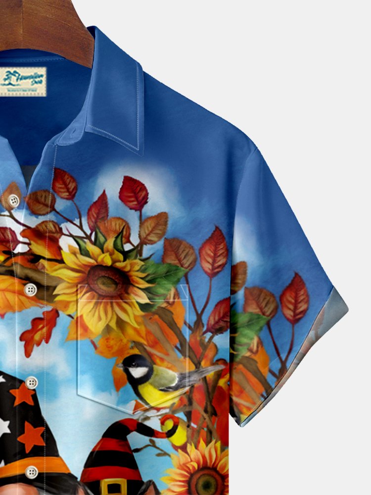 Royaura Halloween Gnomes  Print Men's Hawaiian Oversized Shirt with Pockets