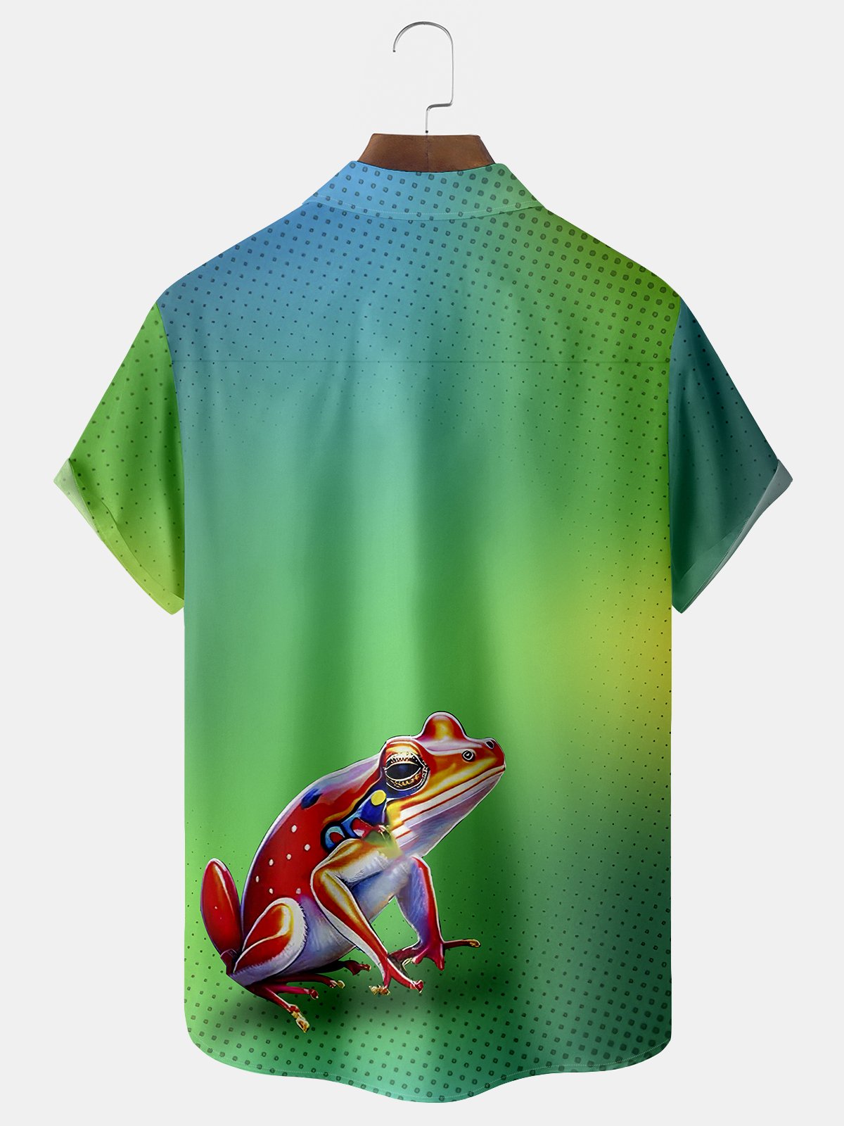 Royaura Gradient Polka Dot Frog Print Men's Hawaiian Oversized Shirt with Pockets