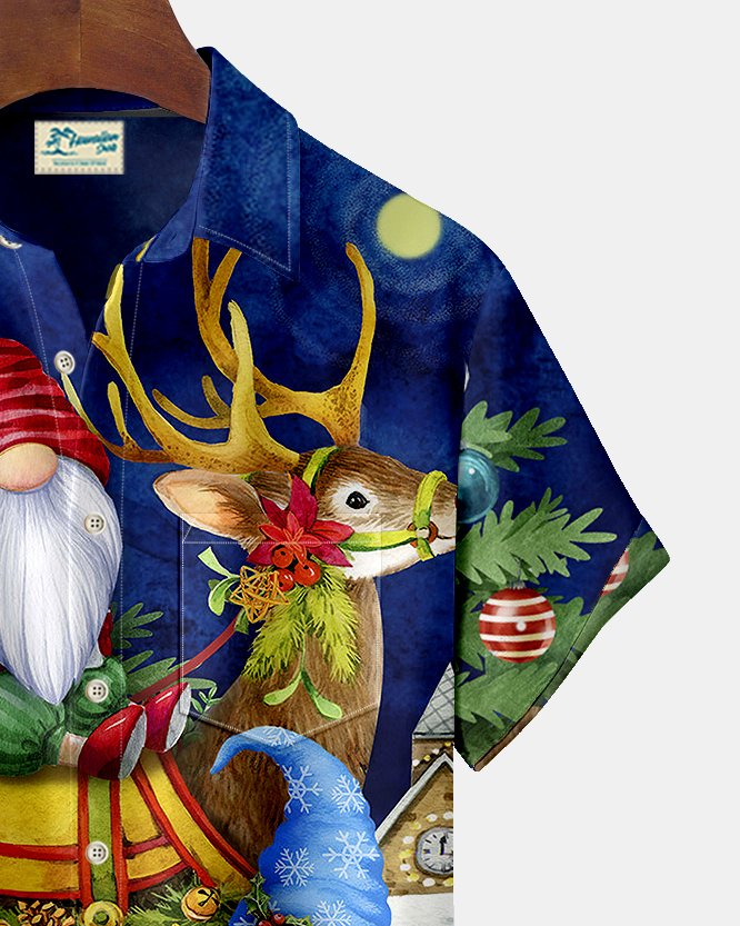 Royaura Happy Holiday Gnomes Print  Men's Hawaiian Oversized Shirt with Pockets