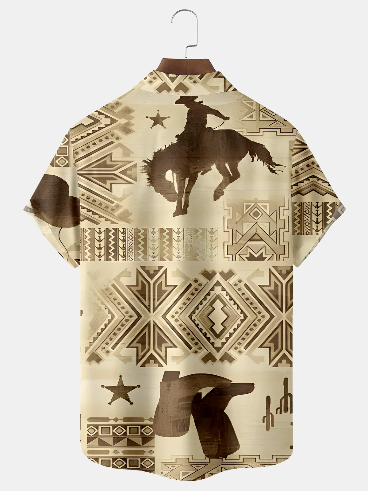 Royaura Cowboy Horse Brown Print Men's Hawaiian Oversized Shirt with Pockets