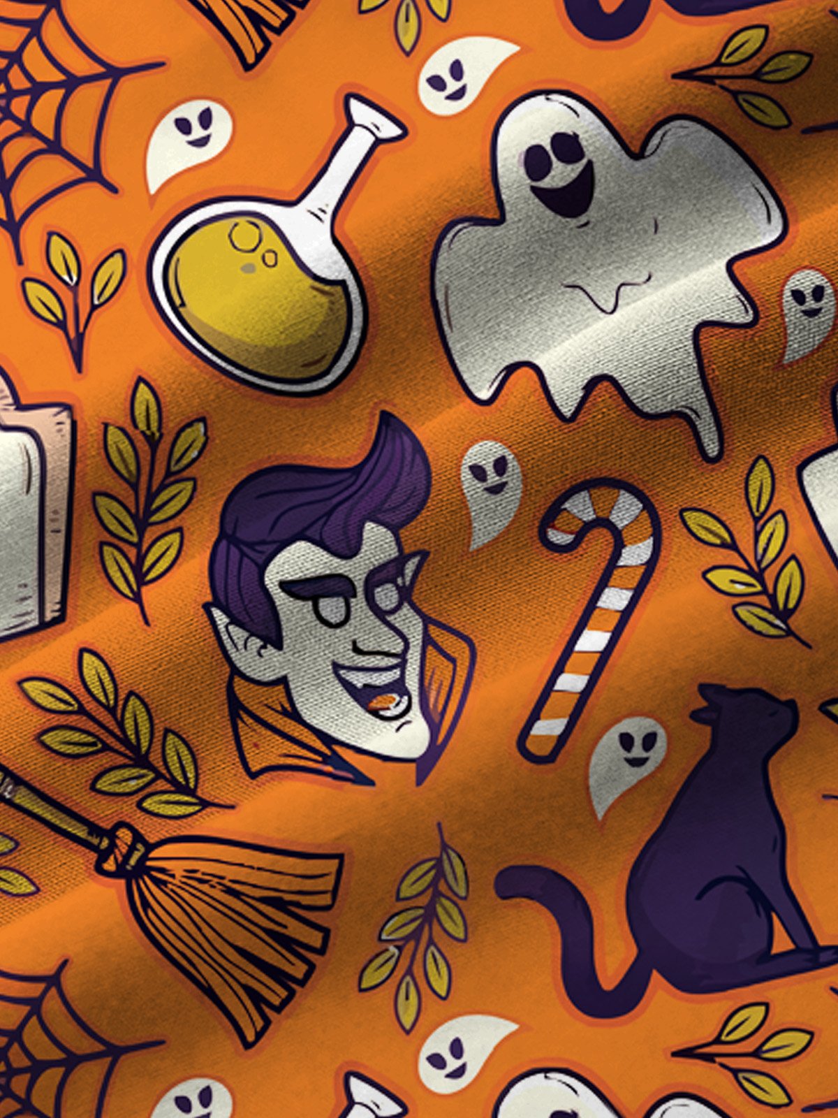 Royaura Halloween Pumpkin Ghost Print Men's Button Pocket Short Sleeve Shirt