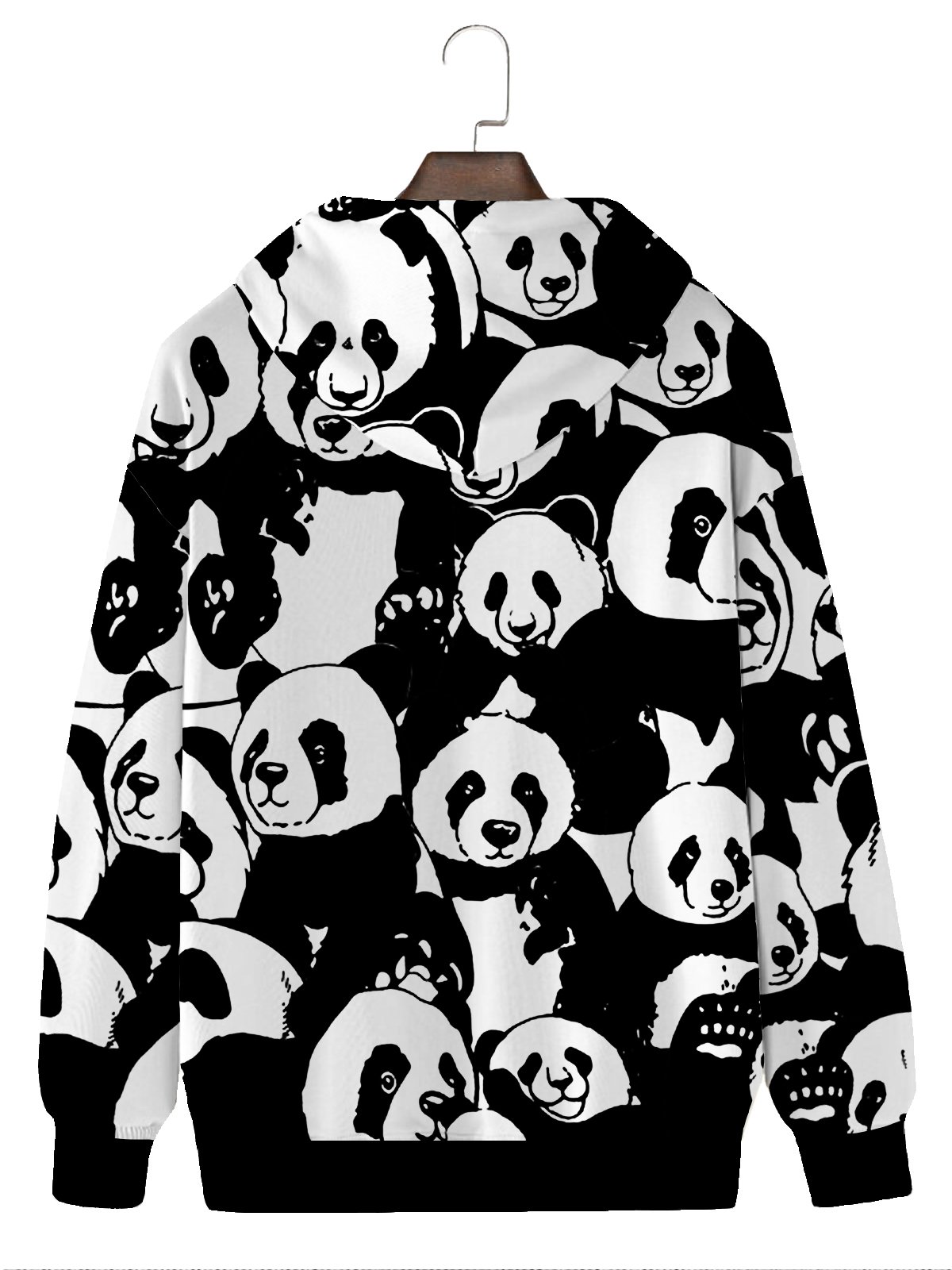 Royaura Fun Animal Men's Black Hoodies Panda Cartoon Plus Size Knit Pullover Sweatshirts