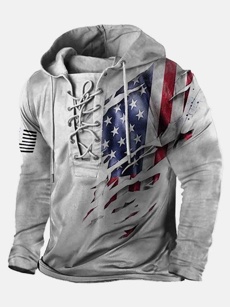 Royaura Men's Vintage American Flag Hoodie Long Sleeve Jacket royaura