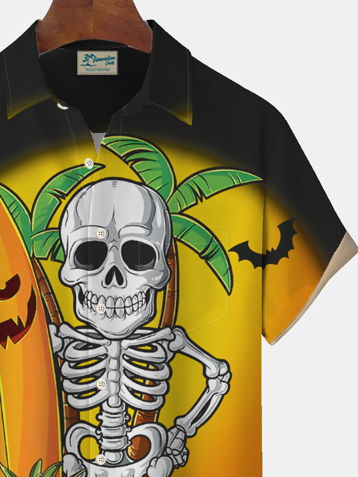 Royaura Halloween Skull Print Men's Button Pocket Short Sleeve Shirt