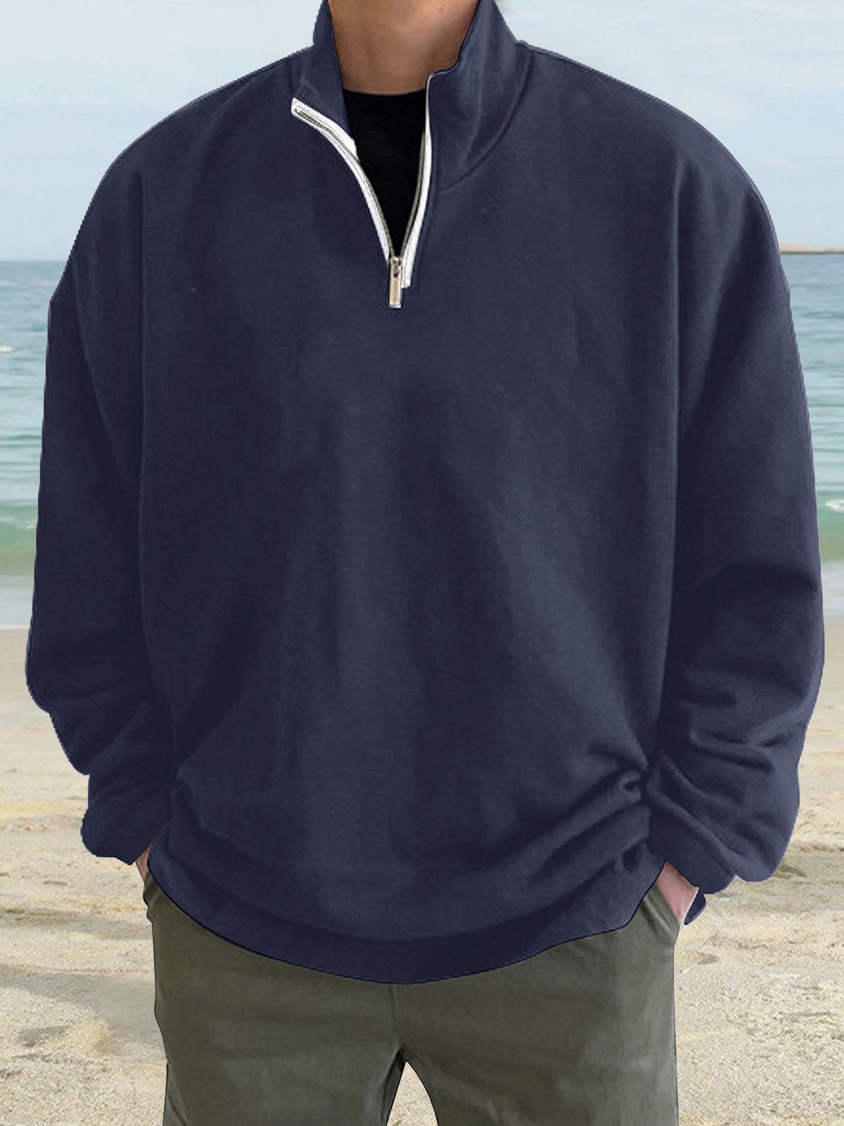 Royaura Outdoor Warm Stand Collar Men's Zipper Long Sleeve Hoodie