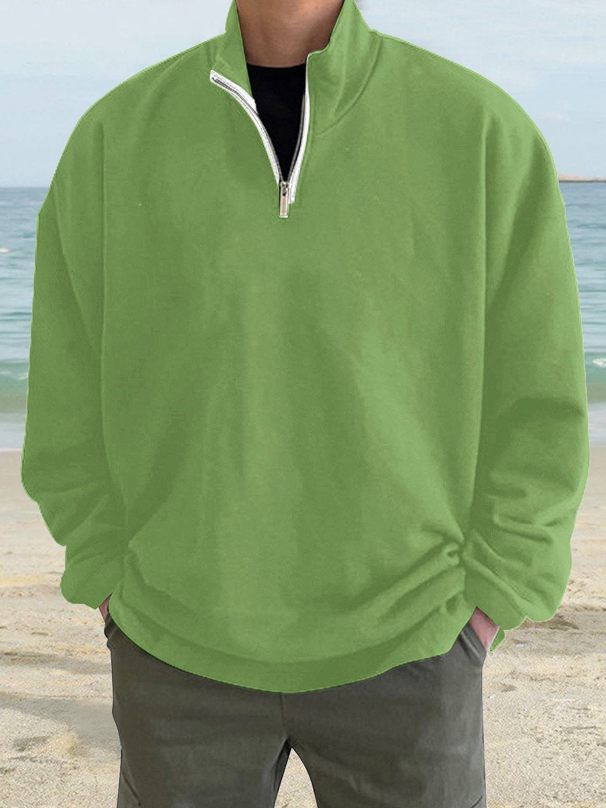 Royaura Outdoor Warm Stand Collar Men's Zipper Long Sleeve Hoodie
