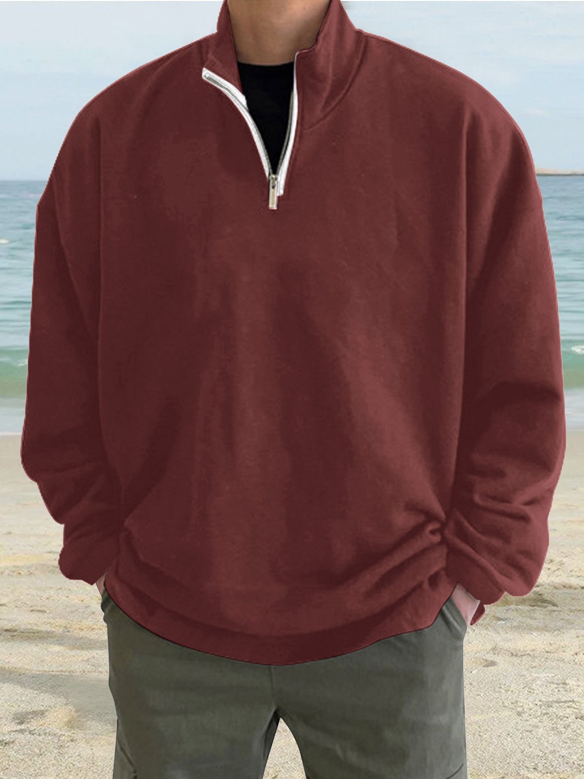 Royaura Outdoor Warm Stand Collar Men's Zipper Long Sleeve Hoodie