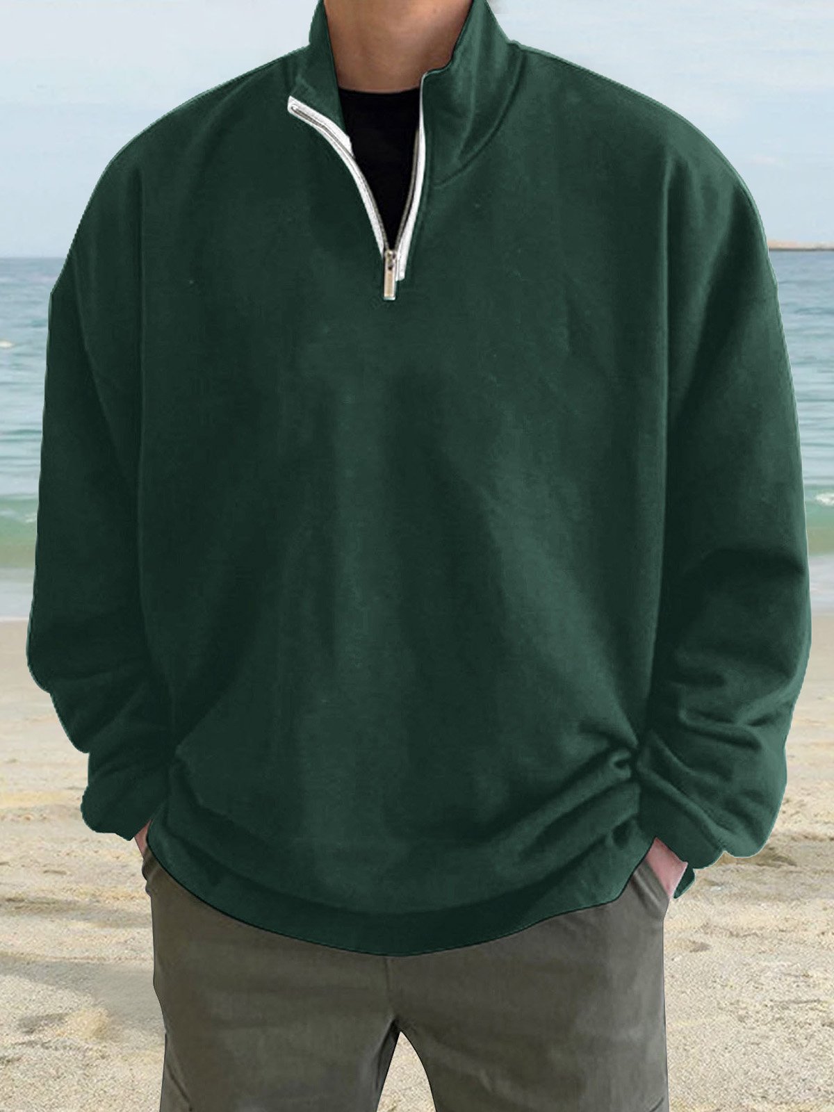 Royaura Outdoor Warm Stand Collar Men's Zipper Long Sleeve Hoodie