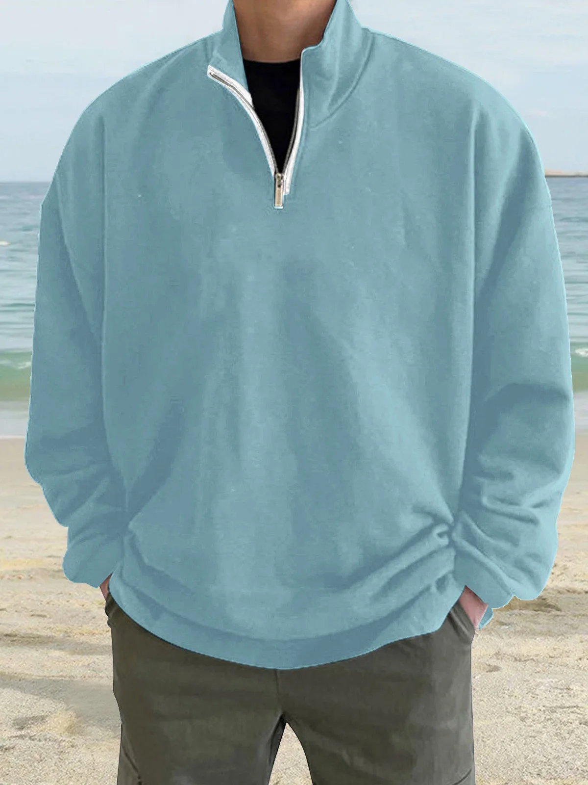 Royaura Outdoor Warm Stand Collar Men's Zipper Long Sleeve Hoodie