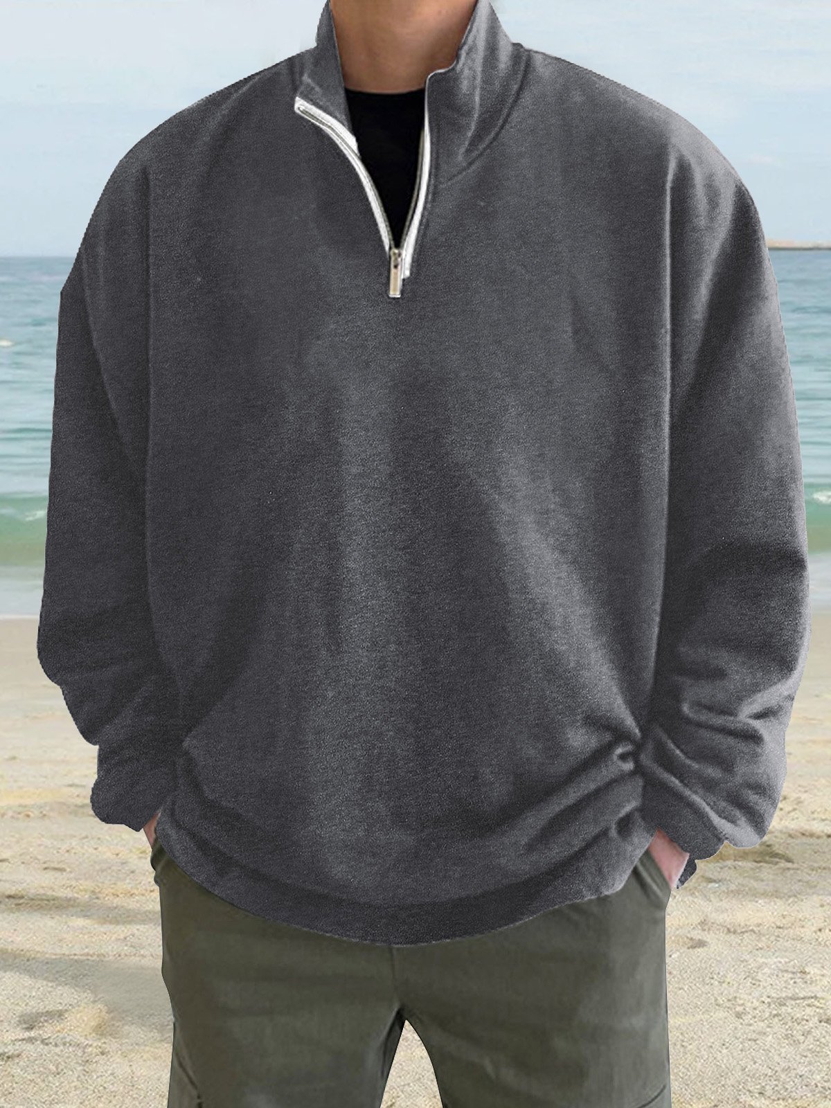 Royaura Outdoor Warm Stand Collar Men's Zipper Long Sleeve Hoodie