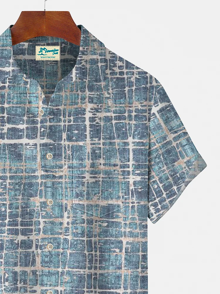 Royaura Textured Marble Art Print Beach Men's Hawaiian Oversized Shirt With Pocket