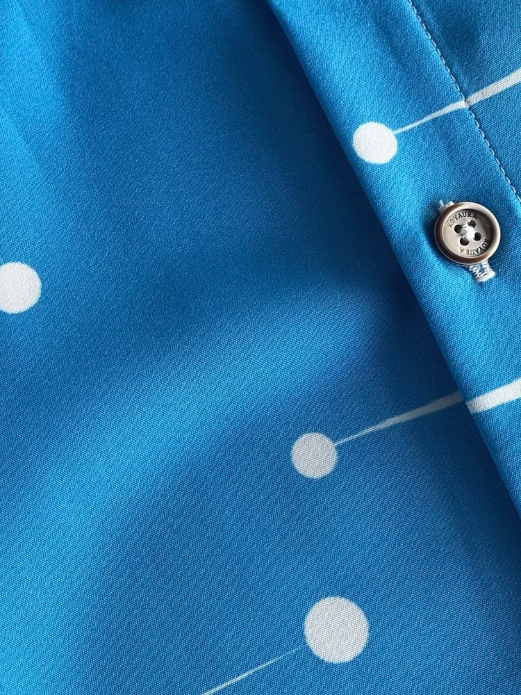 Royaura 50’S Vintage Mid-Century Modern Geometric Blue Men's Camp Shirts Stretch Plus Aloha Casual Pocket Shirts