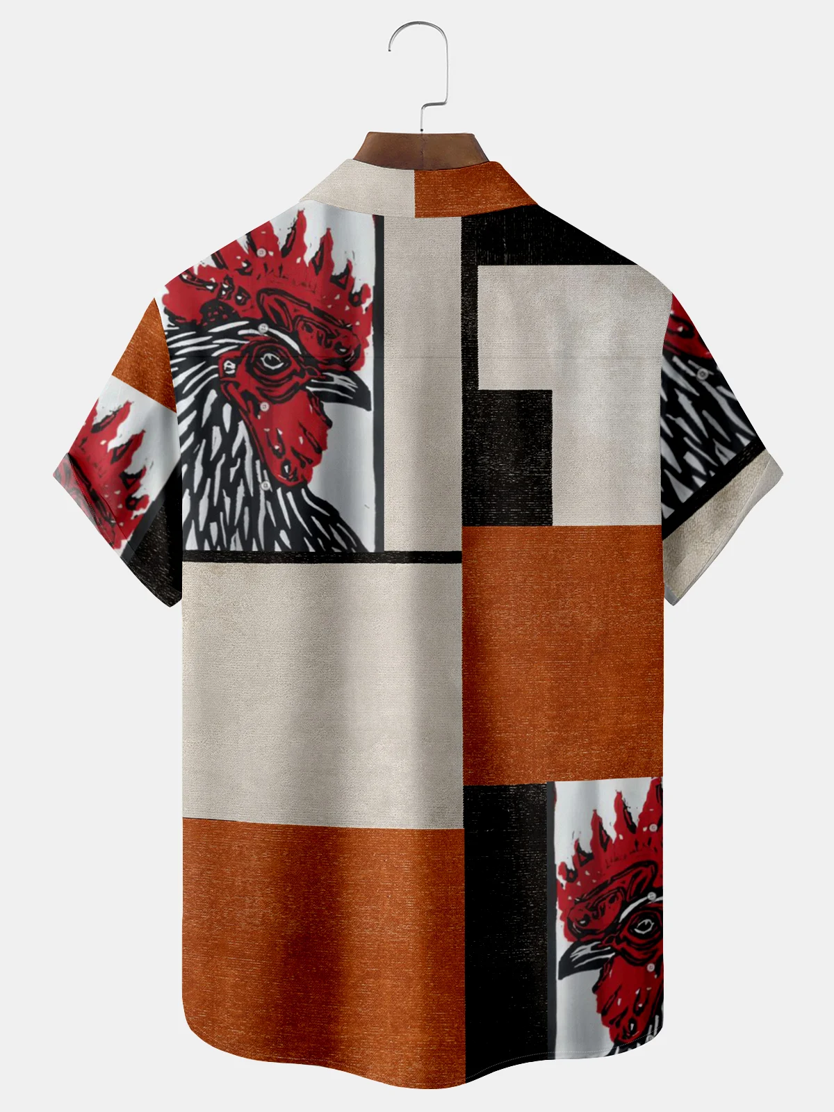 Royaura Geometric Chicken Print Beach Men's Hawaiian Oversized Shirt with Pockets