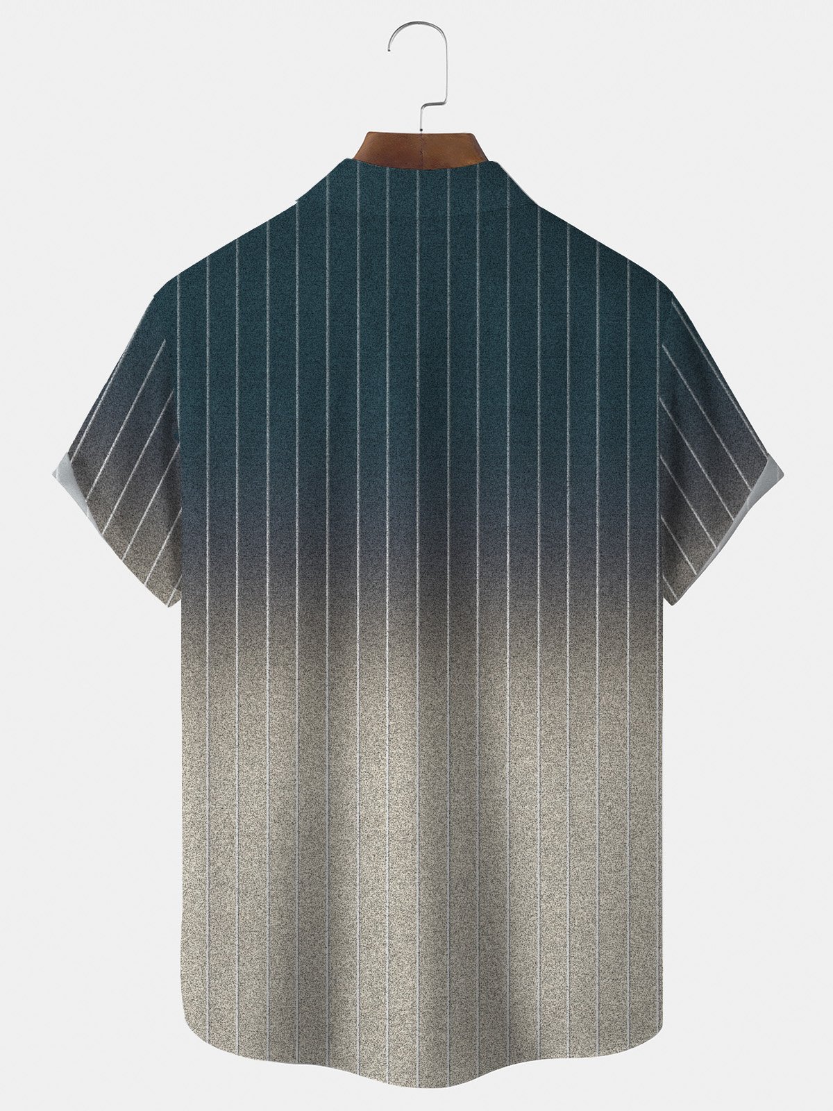 Royaura Vintage Gradient Stripe Print Men's Button Pocket Short Sleeve Shirt
