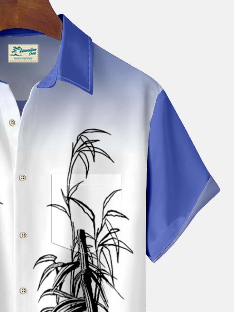 Royaura Color Contrasting Plants Print Beach Men's Hawaiian Oversized Shirt with Pockets