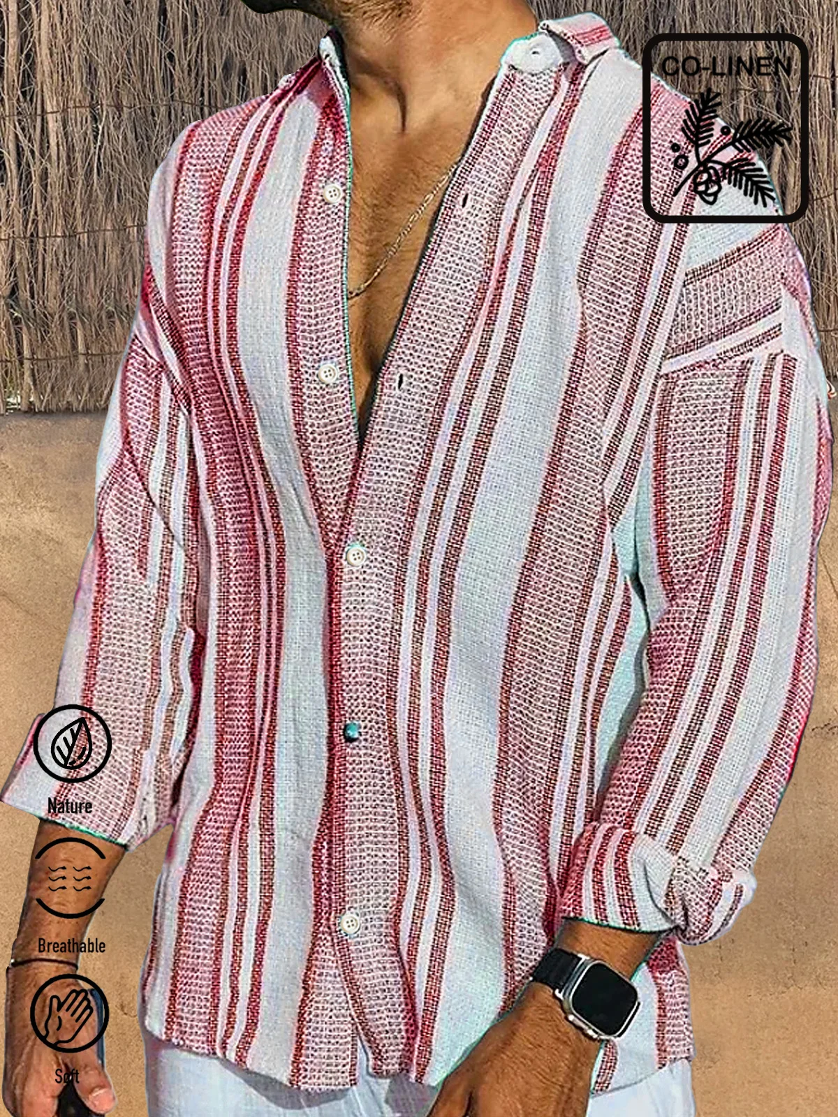 Royaura Casual Striped Print Men's Long Sleeve Button Shirt