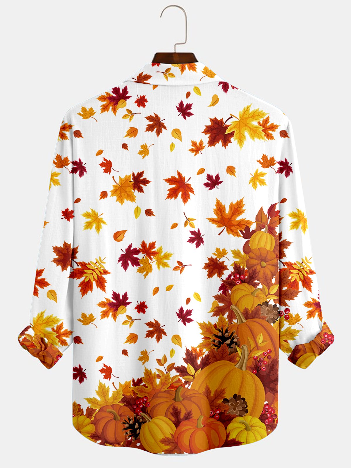 Royaura Thanksgiving Maple Leaf Print Oversized Long Sleeve Shirt